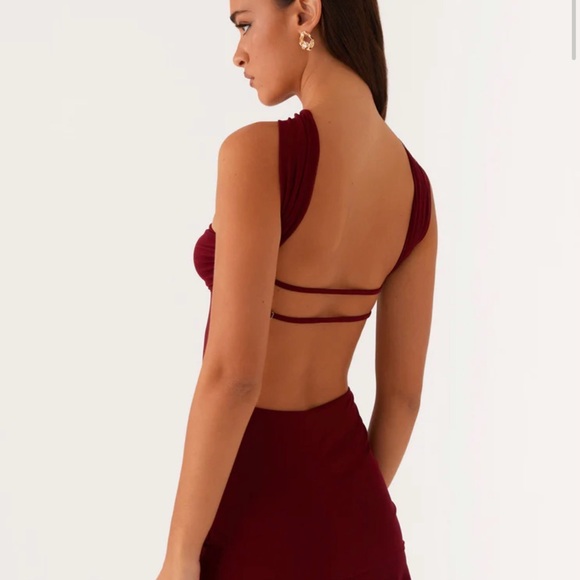 Pepper mayo pari mulberry Women’s Halter Neck Burgundy Dress - Picture 5 of 6